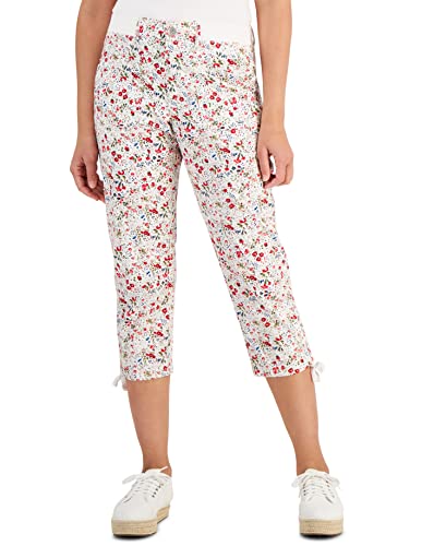 Style Womens Printed Tie-Hem Cropped Pants White Bright 12