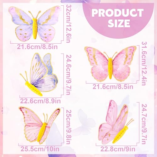 Image of SUNBEAUTY 10 Pcs Butterfly Party Decorations 3D Butterfly Hanging Birthday Decoration Pink Purple Butterflies Honeycomb Decor for Girls Women Birthday Baby Shower Wedding Garden Party Supplies