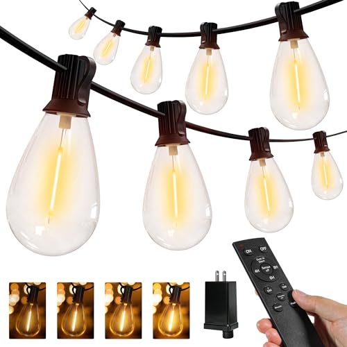 Ollny S11 100FT Outdoor String Lights with Remote Plug in Waterproof Connectable 3 Modes Dimmable Timers Patio Lights with 48+2 LED Spare Bulbs Dusk to Dawn Outdoor Light for Outside Bistro Yard
