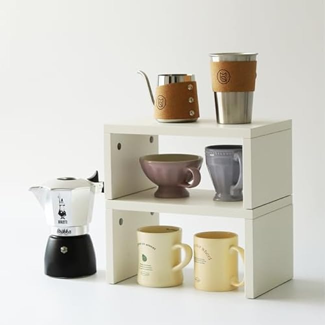 Cabinet Organizer Shelf, Set of 2 Kitchen Counter Shelves, Kitchen Storage, Spice Rack, Stackable, Expandable, Solid Wood Eco Board£¬Mug Storage Rack (White Color, M)