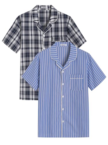 Image of Latuza Men's Button Down Pajama Top 2 Pack Cotton Sleep Shirt
