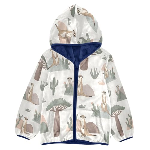 Meerkats Cacti Baobab Trees Toddler Fleece Jacket Girl Boys Hooded Fleece Jacket Coat Warm Outwear Zip-up 3-10T