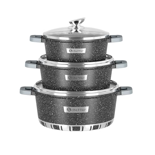 Topfset Scheffler Kochtopf Set Induktion 6-teilig,20/24/28cm Töpfe Set mit Glasdeckel,Antihaftbeschichtung,für alle Herdarten
