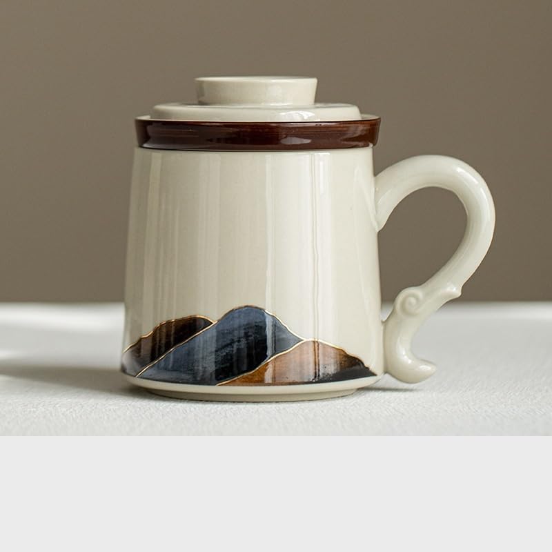 Tasse à thé Tasse à thé simple en céramique grise Grasswood avec couvercle et filtre, idéale for la maison ou le bureau Récipient de trempage