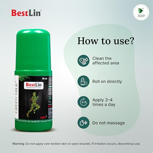 Image of Green Milk BestLin Ayurvedic Pain Relief Roll-On Liniment for Joint & Muscle Care, 50 ml (Pack of 2)