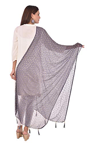 Image of YOUTHQUAKE Soft Chiffon Dupatta with Golden Foil Print & Tassels for Women & Girls