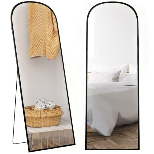 HOMCOM Espejo de Pie Cuerpo Entero 165x60 cm, Espejo de Pared Rectangular con Soporte, Marco de Aleación de Aluminio, 2 Formas de Uso, para Salón, Entrada y Dormitorio, Negro