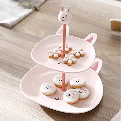 Reuseable 2 Tier Porcelain Cake Cupcake Dessert Stand, Ceramic Bunny Birthday Party Supplies, Anmeish Kids' Party Decorations, Cute Rabbit Party Favors, Bunny Gift For Boys Girls #TOP1