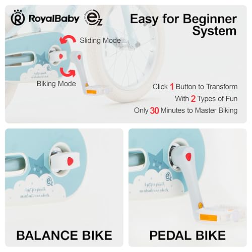 Image of RoyalBaby EZ Kids Bike,12 14 16 18 Inch Convertible Balance to Pedal Bike for Boys & Girls,Beginner Bicycle for Ages 2-9 Years