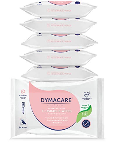 Toallitas húmedas desechables DYMACARE | Toallitas húmedas suaves biodegradables y dispersables sin fragancia para la limpieza del cuerpo | con Aloe Vera (1 paquete)