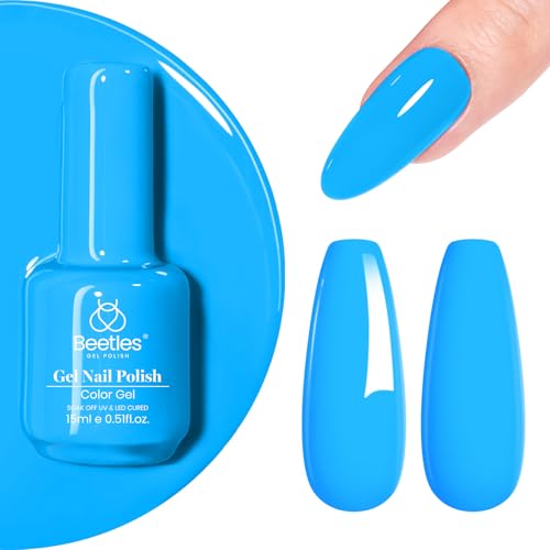 Image of Beetles Blue Gel Polish, 15ML Bright Blue Gel Nail Polish, Soak Off Summer Nails Art Manicure Salon Home DIY Design Uv Nails Lamp Needed