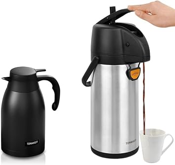 TOMAKEIT 3L/102 Oz Airpot Coffee Dispenser Thermal with Pump & 68oz / 2L Thermal Coffee Carafe