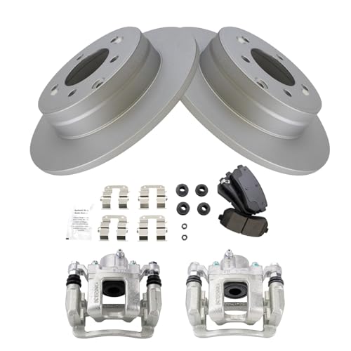 Image of TRQ Rear Brake Pad and Rotor Set Ceramic G Coated Rotors Calipers | For 2015 Hyundai Sonata with Manual Parking Brake