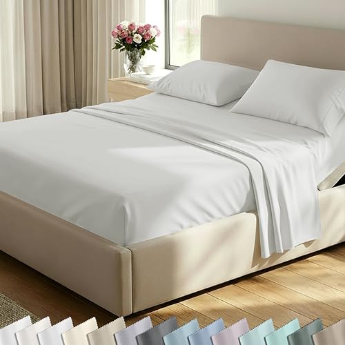 Image of California Design Den Split King Sheet Set Cotton Bedding - 600 Thread Count Sateen, 100% Cotton Sheets, Deep Pockets with All Around Elastic, Snug Fit, Durable - Eggshell Cream