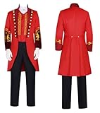 Skycos Men P.T.Barnum Cosplay Red Tuxedo Jacket Suits Greatest Showman Phillip Carlyle Costume Shirt Pants Halloween Outfits (Red, 3X-Large)