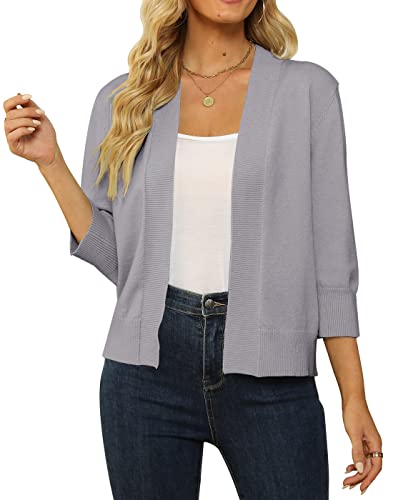 Image of Women's 3 /4 Sleeve Cropped Cardigan Sweater Open Front Short Shrugs Cardigans Lightweight Sweaters