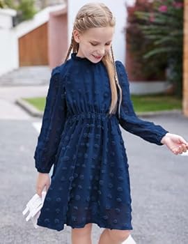 Arshiner jurk voor meisjes, feestelijk, met volant, V-hals, langarm, Swiss Dot, chiffon, trapezenjurk, A-lijn, partyjurk, bruiloft, prinsessenjurk, swing, skaterjurk, 5-12 jaar, zwart, 9-10 Jaar