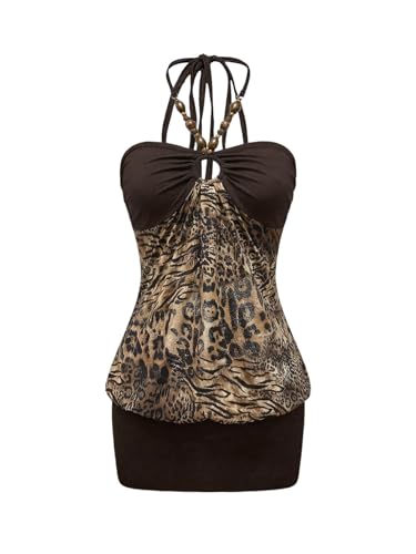 Image of Verdusa Women's Cheetah Print Y2K Dress Halter Bodycon Mini Party Dresses