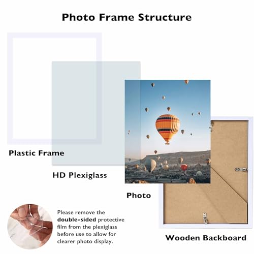 Image of JCJMY 8x9 Picture Frame White for Wall Hanging or Tabletop, Wall Mounting Horizontally or Vertically, 8 x 9 Wall Gallery Poster Photo Frame with Shatter Resistant Plastic Plexiglass, White