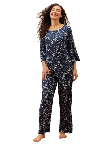 Image of Clovia Women Rayon Night Suit- Floral, Top & Pyjama Set
