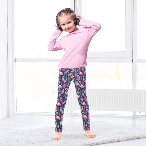 Flamingo Christmas Pink Slate Kids Girl's Leggings Soft Full Length Yoga Pants Gym4