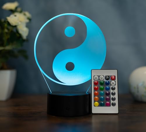 Optechvisual Yin Yang LED Lampe – 3D Tischlampe mit Farbwechsel & Fernbedienung – Spirituelle Deko mit Symbolik – Zen Licht für Wohnzimmer, Büro & Schlafzimmer – Acrylglas – Geschenkidee