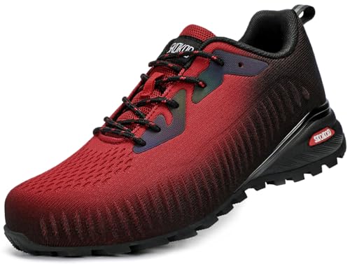 Image of Mens Steel Toe Shoes Fashion Composite Work Shoe Comfortable Puncture Proof Lightweight Indestructible Sneakers 11.5 Wide Red Black