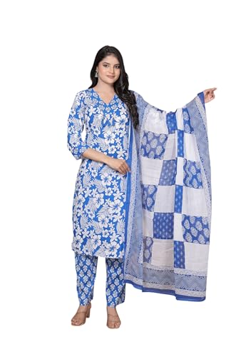 UTKARSHA Women's Cotton Floral Printed Straight Traditional Kurta with Pant