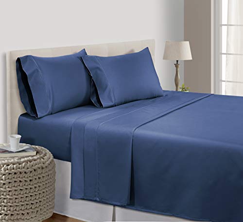 Queen Sheets, Bedding Sheets & Pillowcases, 100% Egyptian Cotton Sheets Queen Size, 800 Thread Count 4 Piece Sheet Set, Queen Sheets Deep Pocket (Fits Upto 18" Mattress), Bed Sheets - Dark Denim #TOP20