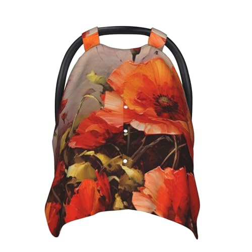 Baby Car Seat Canopy Cover for Mom, Soft Breathable Nursing Breastfeeding Covers Multi Use Stroller Sun Shade Newborn Shower Gift，Oil Painting Red Flower