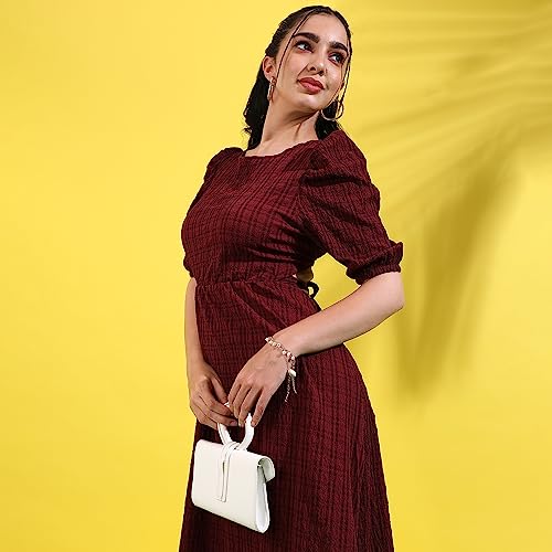 Image of PINACOLADA Women's Solid Dress for Casual Wear | Regular Sleeve | Quality Stretchable Fabric | Dress Crafted with Enhanced Stretch and Comfort Fit for Everyday Wear
