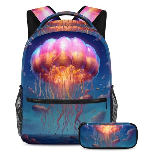 Cartables de grande capacité motif méduse lumineuse imprimé artistique sac de voyage Large