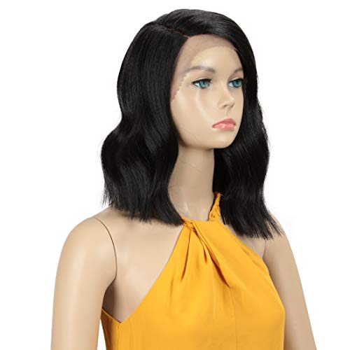 DÉBUT lace front wigs for black women Wavy Wigs for white women synthetic hair 14.5 inch 165g Swiss Lace Heat Resistant Fibers Half Hand Tied natural black