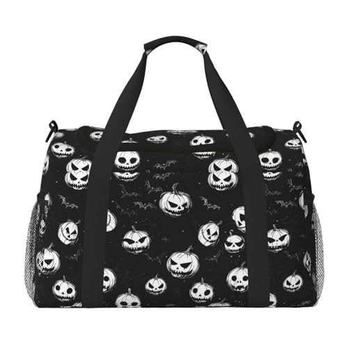 Black Pumpkin Halloween Travel Weekender Overnight Bags Foldable Hand Travel Bag Sport Gym Duffel Bag For Men Women