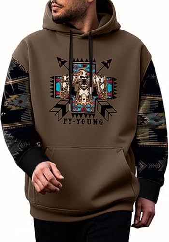 Hoodies for Men Western Cowboy Hooded Sweatshirt Fashion Print Graphic Hoodie Outdoor Workout Pullover with Pocket3