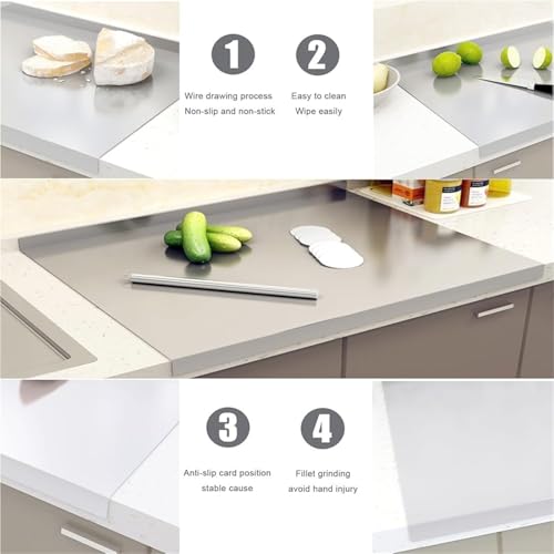 Tabla de cortar grande de acero inoxidable con borde de mostrador, ideal para carne, frutas, verduras y pan, herramienta de cocina esencial para chefs y cocineros caseros