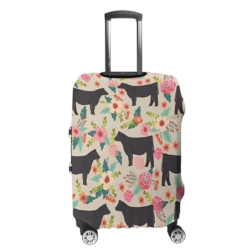 Flower Show Steer Cows Cattle Luggage Cover, Elastic Luggage Protector Fits 19-32in Suitcases, Washable & Anti-Scratch Suitcase Cover for Men Women M4