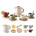Wooden Tea Set for Little Girls, Tea Party Set with Silicone Teapot Cups Carrying Tray Scoop Kids Kitchen Accessories Pretend Play Toddler Gift