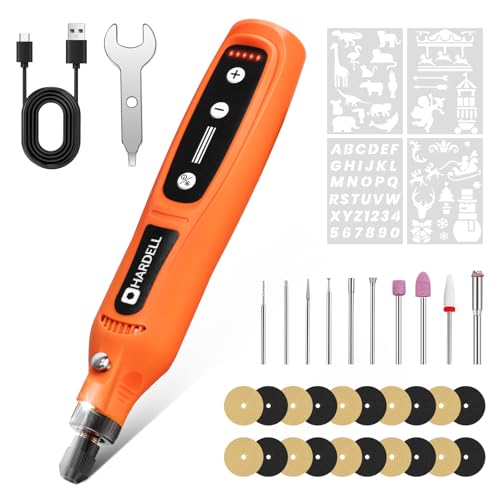 Image of HARDELL Mini Cordless Rotary Tool 4V, 5-Speed Rotary Tool Kit with 30 Accessories,Type-C Charging DIY Craft Tool for Engraving, Sanding, Polishing, Drilling, Grinding(Black) (Orange)