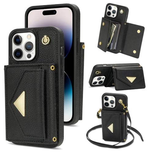 Étui à bandoulière en cuir pour iPhone X XS ENILSA portefeuille noir