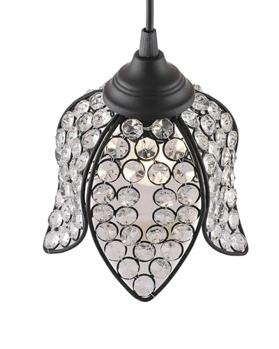 Image of Lotus Crystal Pendant Light Modern Ceiling Fixture, Stylish Home Decor, Warm White, Living Room, Bedroom, Contemporary Design, Decorative Crystal Chandelier (Black)
