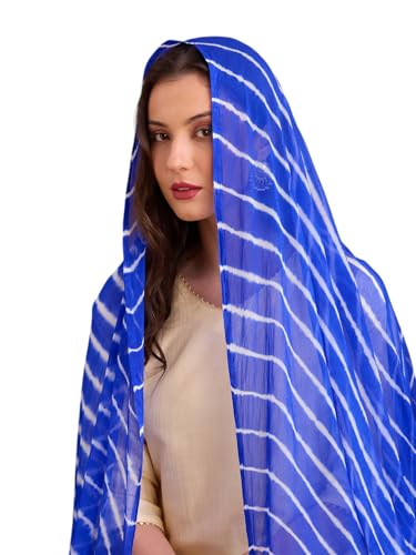 Image of DUPATTA BAZAAR Women's Leharia Dupatta with Pom Pom Lace
