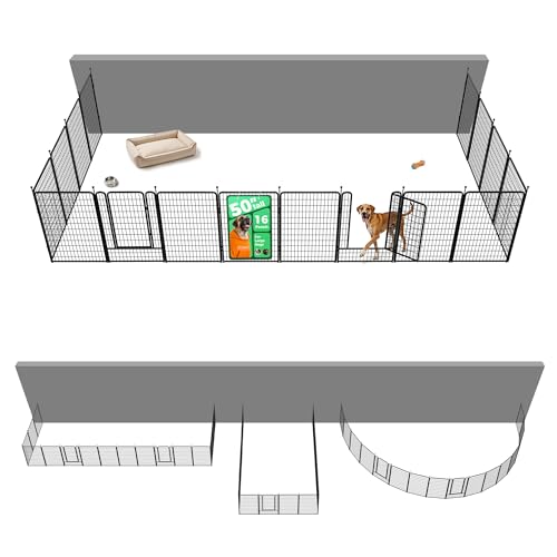 Image of FXW Rollick Dog Playpen Wall Connection Set for Indoor and Yard, 50 Inch 16 Panels for Large Dogs with 4 Fence-to-Wall Anchors, Black | Patented