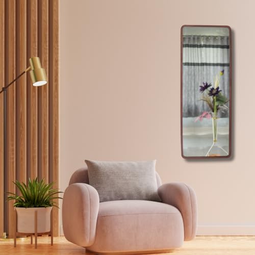 Image of Modern Elegance Rectangular Wall-Mounted Metal Framed Wall Miror Bathroom Living Room Home Decor miror 18 x 48 Inches Copper MF 99
