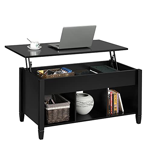 YAHEETECH Minimalist Wooden Lift Top Coffee Table with Hidden Storage Compartment for Home and Office