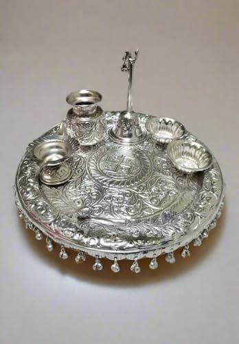 indiancraftsbykanika German Silver Pooja thali Set for Housewarming/Diwali