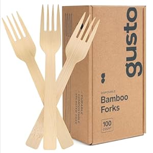 [100 Count] Natural Bamboo Disposable Forks – Biodegradable and Eco-Friendly Utensils for Outdoors, Parties, and Events…
