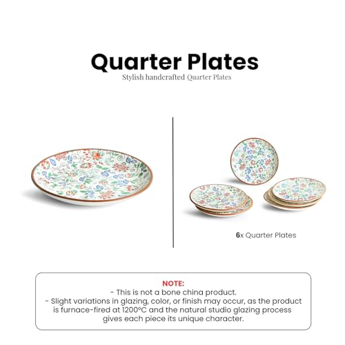Image of ExclusiveLane 'Spring Garden' Handcrafted Ceramic Quarter Plates Small Side Snack Plates (Set of 6, Microwave Safe, Dishwasher Safe)