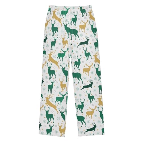 Reindeer Snowflake Star Boys Long Pants Soft Trousers Elastic Waist Kids Lounge Bottoms with Pockets S-XL