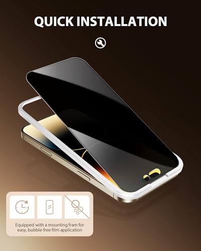 Image of PDDKISS 2 Pack Privacy Screen Protector for iPhone 14 Pro Max (2022) 6.7 inch Black Anti Spy Tempered Glass